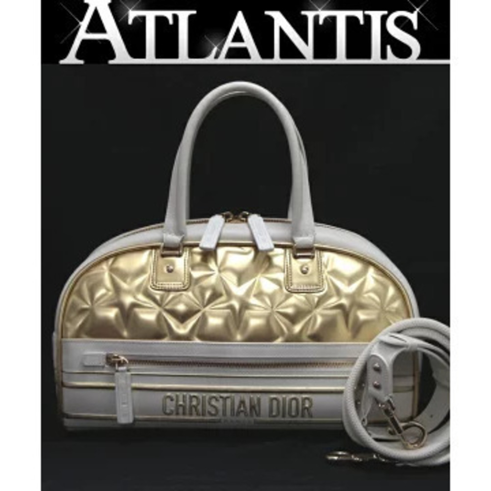 Christian Dior VIBE Bowling Bag Gold White Leather